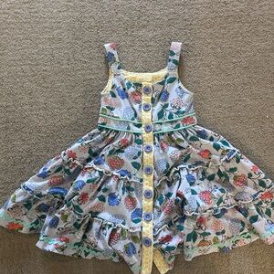 Matilda Jane White Floral Tiered Dress with Blue & Green Accents